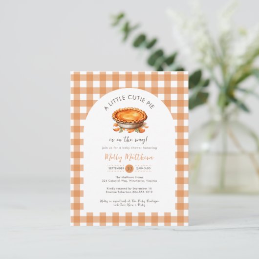 Little Cutie Pie Baby shower Invitation Briefkaart (Staand voorkant)