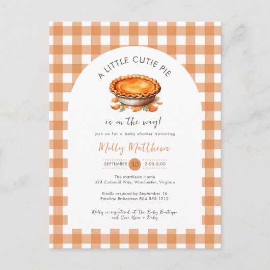 Little Cutie Pie Baby shower Invitation Briefkaart (Voorkant)