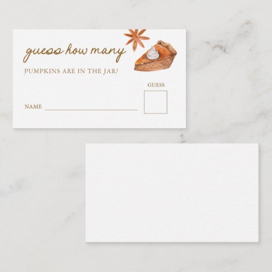 Little Cutie Pie Baby Shower Raad Hoeveelheid Spel Informatiekaartje (Voorkant / Achterkant)