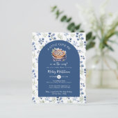 Little Cutie Pie Blue Floral Baby shower Briefkaart (Staand voorkant)