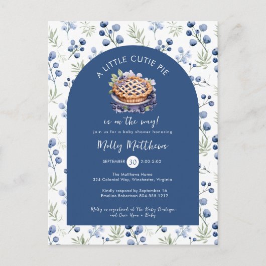 Little Cutie Pie Blue Floral Baby shower Briefkaart (Voorkant)