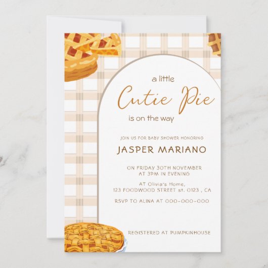 Little Cutie Pie Checkered Pattern Baby shower Kaart (Voorkant)