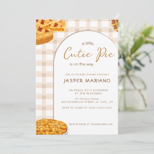 Little Cutie Pie Checkered Pattern Baby shower Kaart (Staand voorkant)