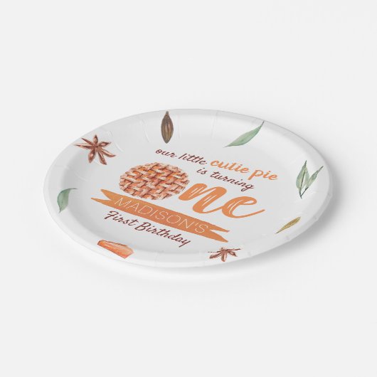Little Cutie Pie Fall 1st Birthday Papieren Bordje (Gekanteld)