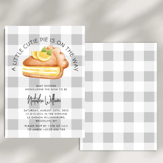 Little Cutie Pie Fall Gingham Plaid Baby Shower Kaart
