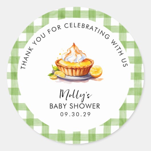 Little Cutie Pie Gingham Baby shower Bedankt Ronde Sticker (Voorkant)