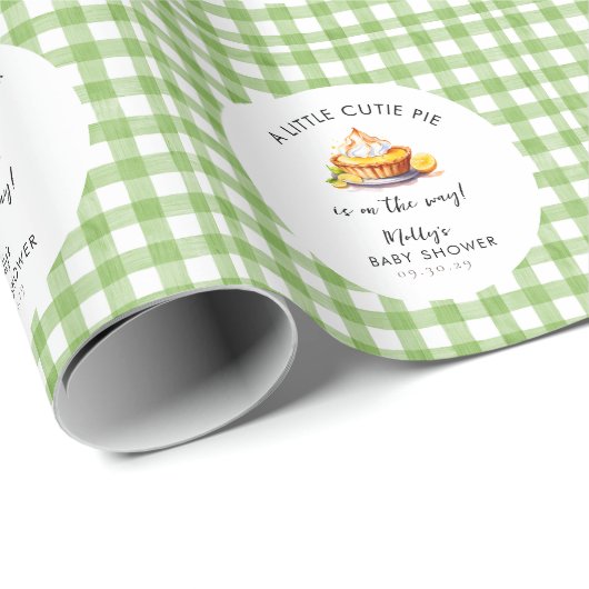 Little Cutie Pie Gingham Baby shower Cadeaupapier (Rol Hoek)