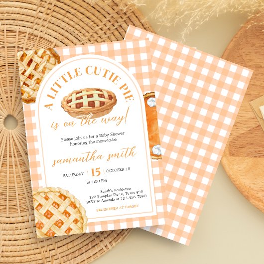 Little Cutie Pie Gingham Baby shower Kaart