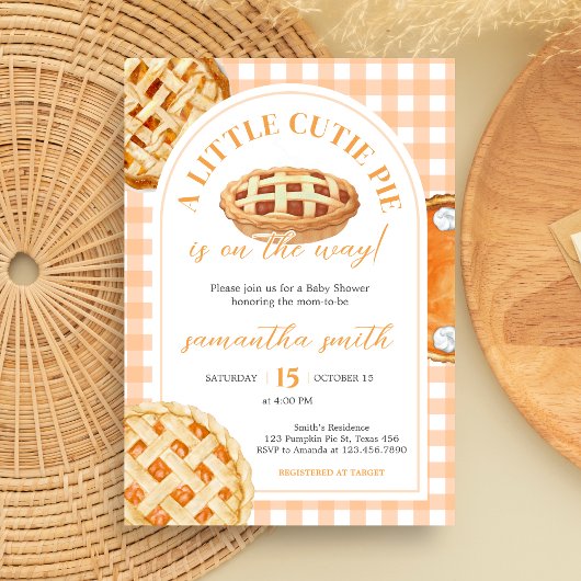 Little Cutie Pie Gingham Baby shower Kaart