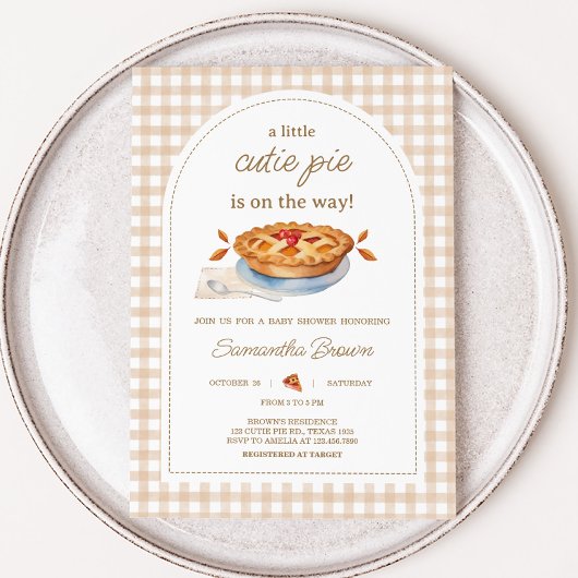 Little Cutie Pie Gingham Baby shower Kaart