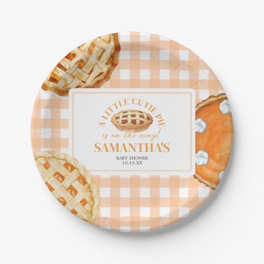 Little Cutie Pie Gingham Baby Shower Papieren Bordje (Voorkant)