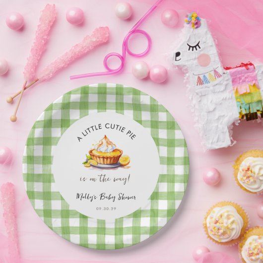 Little Cutie Pie Gingham Baby shower Papieren Bordje (Feest)