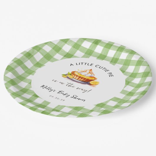 Little Cutie Pie Gingham Baby shower Papieren Bordje (Gekanteld)