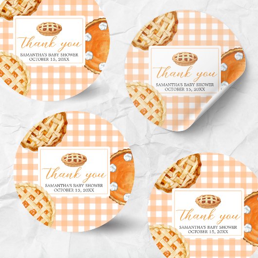 Little Cutie Pie Gingham Baby shower Ronde Sticker