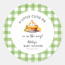 Little Cutie Pie Gingham Baby shower Ronde Sticker