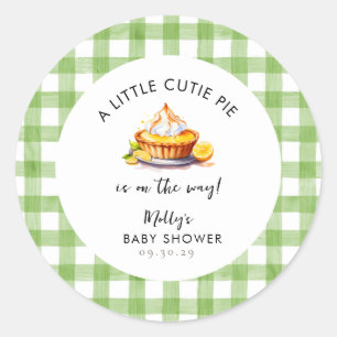 Little Cutie Pie Gingham Baby shower Ronde Sticker