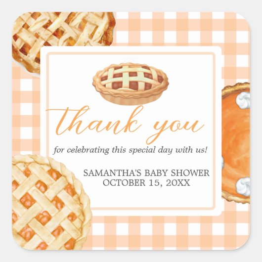 Little Cutie Pie Gingham Baby shower Vierkante Sticker (Voorkant)