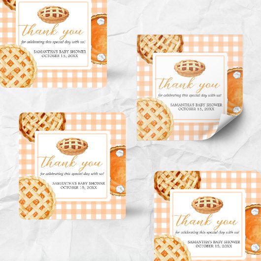 Little Cutie Pie Gingham Baby shower Vierkante Sticker