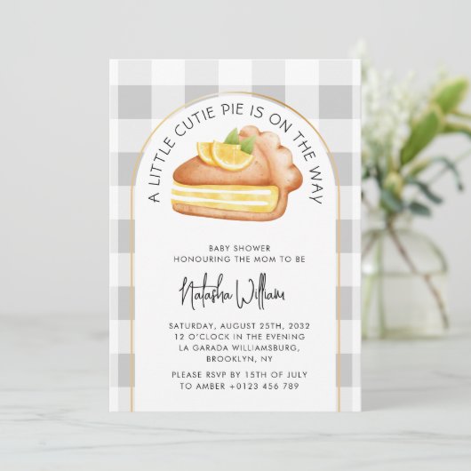 Little Cutie Pie Gingham Plaid Baby shower Kaart (Staand voorkant)