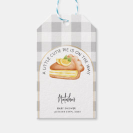 Little Cutie Pie Grey Gingham Plaid Baby shower Cadeaulabel