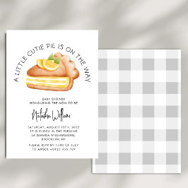 Little Cutie Pie Grey Gingham Plaid Baby shower Kaart