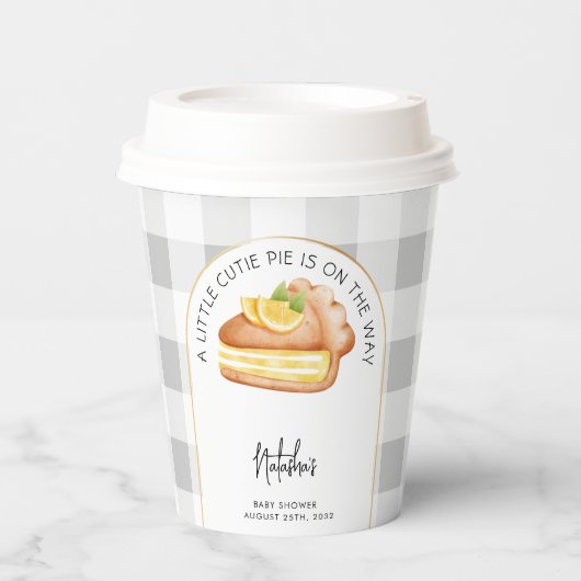 Little Cutie Pie Grey Gingham Plaid Baby shower Papieren Bekers (Voorkant)