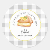 Little Cutie Pie Grey Gingham Plaid Baby shower Ronde Sticker (Voorkant)