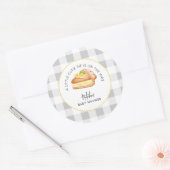 Little Cutie Pie Grey Gingham Plaid Baby shower Ronde Sticker (Envelop)