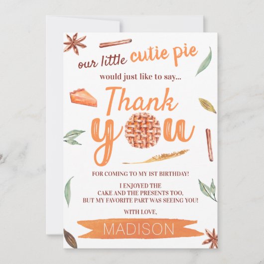 Little Cutie Pie Herfst 1e verjaardag Bedankkaart (Voorkant)