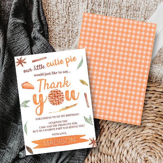 Little Cutie Pie Herfst 1e verjaardag Bedankkaart