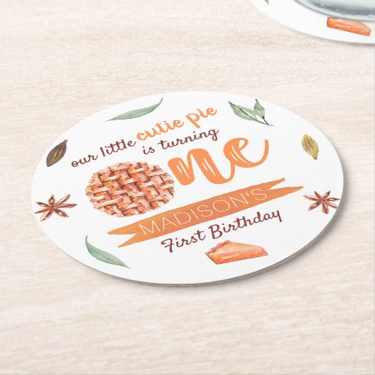 Little Cutie Pie Herfst 1e verjaardag Ronde Kartonnen Onderzetter (Gebogen)