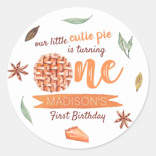 Little Cutie Pie Herfst 1e verjaardag Ronde Sticker (Voorkant)
