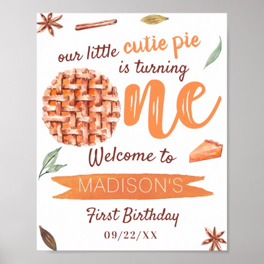 Little Cutie Pie Herfst 1st Verjaardag Party Welko Poster (Voorkant)