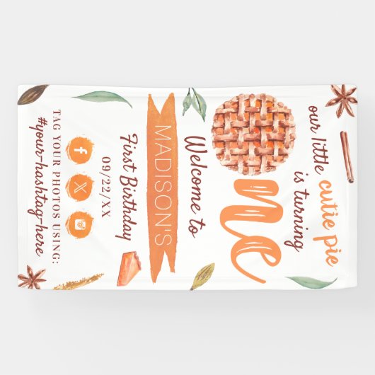 Little Cutie Pie Herfst 1st Verjaardag Party Welko Spandoek (Horizontaal)