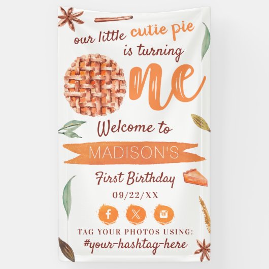 Little Cutie Pie Herfst 1st Verjaardag Party Welko Spandoek (Verticaal)