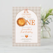 Little Cutie Pie Herfst Beige Gingham eerste verja Kaart (Staand voorkant)