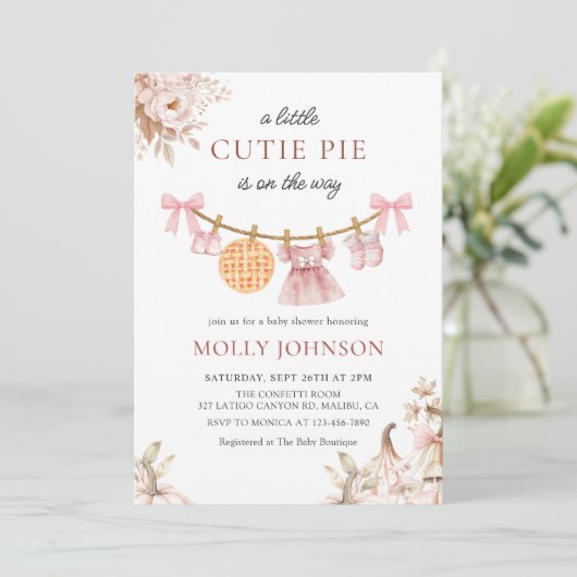 Little Cutie Pie Herfst Pompoen Baby shower Kaart (Staand voorkant)