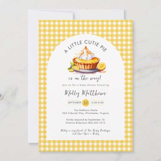 Little Cutie Pie Lemon Citrus Gingham Baby shower Kaart (Voorkant)