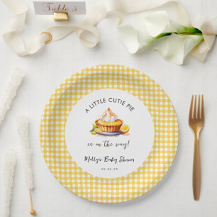 Little Cutie Pie Lemon Gingham Baby shower Papieren Bordje