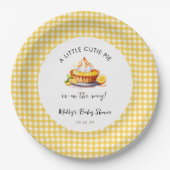 Little Cutie Pie Lemon Gingham Baby shower Papieren Bordje (Voorkant)
