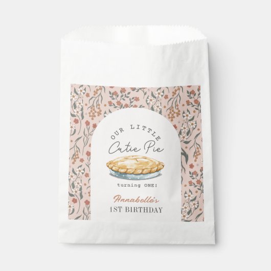 Little Cutie Pie Pink Bloemen 1e verjaardag Bedankzakje (Voorkant)