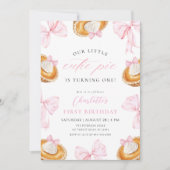 Little Cutie Pie Pink Bow Eerste Verjaardag Kaart (Voorkant)