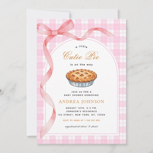 Little Cutie Pie Pink Gingham Bow Girl Baby shower Kaart (Voorkant)