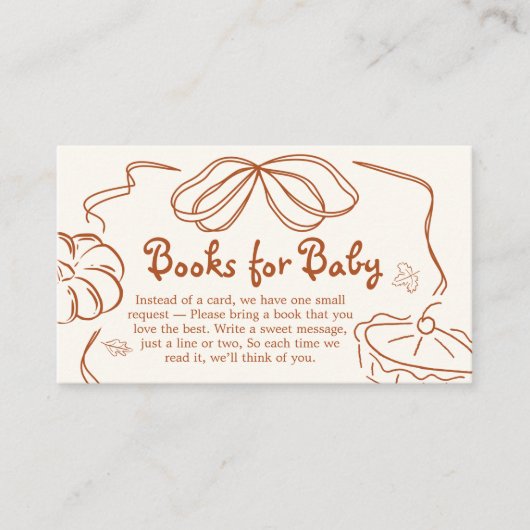 Little Cutie Pie Pumpkin BabyShower Boeken voor Ba Informatiekaartje (Voorkant)