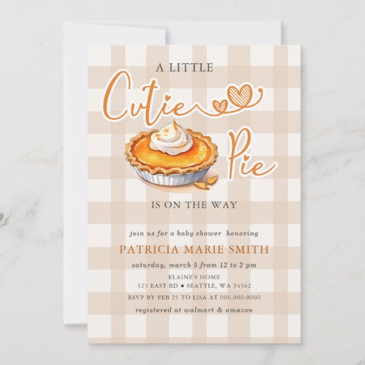 Little Cutie Pie Pumpkin Pie Herfst Baby shower Kaart (Voorkant)