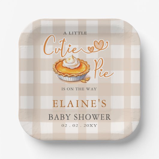 Little Cutie Pie Pumpkin Pie Herfst Baby shower Papieren Bordje (Voorkant)
