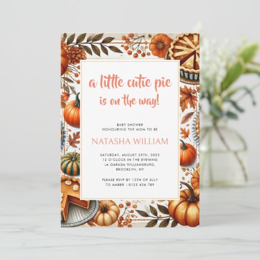 Little Cutie Pie Pumpkin Thanksgiving Baby shower Kaart (Staand voorkant)