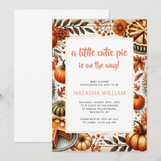 Little Cutie Pie Pumpkin Thanksgiving Baby shower Kaart (Voorkant / Achterkant)