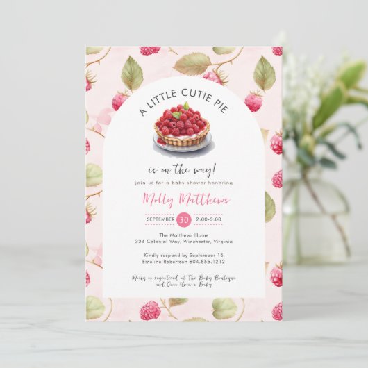 Little Cutie Pie Raspberry Baby shower Kaart (Staand voorkant)