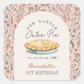 Little Cutie Pie Roze Bloemen Meisje 1e verjaardag Vierkante Sticker (Voorkant)